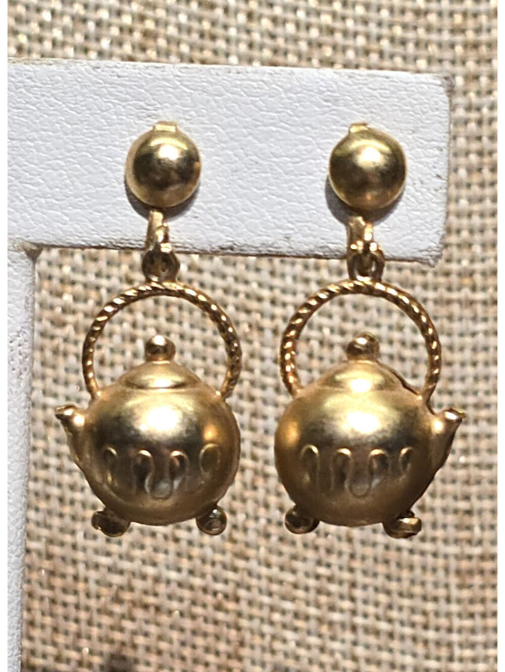 Vintage Gold Tone Dangling Teapot Clip Earrings
